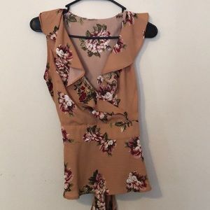 Ruffled front floral print top
